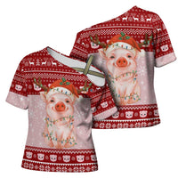 Lovely Pig Merry Christmas Cross Shoulder Shirt Xmas Holiday Patterns - Wonder Print Shop
