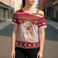 Lovely Pig Merry Christmas Cross Shoulder Shirt Xmas Holiday Patterns - Wonder Print Shop