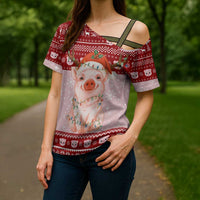 Lovely Pig Merry Christmas Cross Shoulder Shirt Xmas Holiday Patterns - Wonder Print Shop