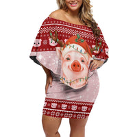 Lovely Pig Merry Christmas Family Matching Off Shoulder Short Dress and Hawaiian Shirt Xmas Holiday Patterns - Wonder Print Shop