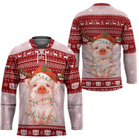 Lovely Pig Merry Christmas Hockey Jersey Xmas Holiday Patterns - Wonder Print Shop