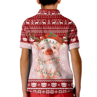 Lovely Pig Merry Christmas Kid Polo Shirt Xmas Holiday Patterns - Wonder Print Shop