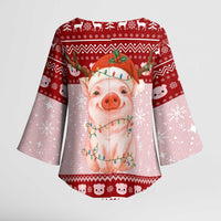Lovely Pig Merry Christmas Kimono Sleeve Blouse Xmas Holiday Patterns - Wonder Print Shop