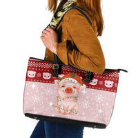 Lovely Pig Merry Christmas Leather Tote Bag Xmas Holiday Patterns - Wonder Print Shop