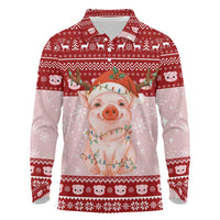 Lovely Pig Merry Christmas Long Sleeve Polo Shirt Xmas Holiday Patterns - Wonder Print Shop