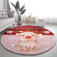 Lovely Pig Merry Christmas Round Carpet Xmas Holiday Patterns - Wonder Print Shop