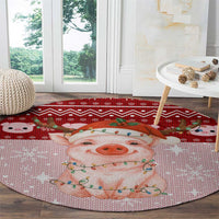 Lovely Pig Merry Christmas Round Carpet Xmas Holiday Patterns - Wonder Print Shop