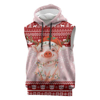 Lovely Pig Merry Christmas Sleeveless Hoodie Xmas Holiday Patterns - Wonder Print Shop