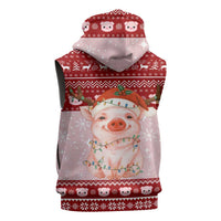 Lovely Pig Merry Christmas Sleeveless Zip Hoodie Xmas Holiday Patterns - Wonder Print Shop
