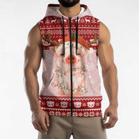 Lovely Pig Merry Christmas Sleeveless Zip Hoodie Xmas Holiday Patterns - Wonder Print Shop