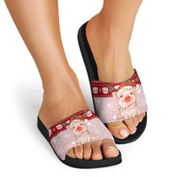Lovely Pig Merry Christmas Slide Sandals Xmas Holiday Patterns - Wonder Print Shop