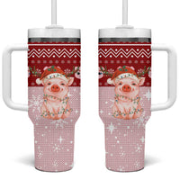 Lovely Pig Merry Christmas Tumbler With Handle Xmas Holiday Patterns - Wonder Print Shop