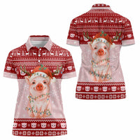 Lovely Pig Merry Christmas Women Polo Shirt Xmas Holiday Patterns - Wonder Print Shop