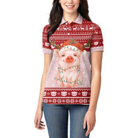 Lovely Pig Merry Christmas Women Polo Shirt Xmas Holiday Patterns - Wonder Print Shop