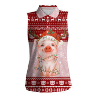 Lovely Pig Merry Christmas Women Sleeveless Polo Shirt Xmas Holiday Patterns - Wonder Print Shop