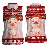 Lovely Pig Merry Christmas Women Sleeveless Polo Shirt Xmas Holiday Patterns - Wonder Print Shop