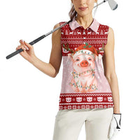 Lovely Pig Merry Christmas Women Sleeveless Polo Shirt Xmas Holiday Patterns - Wonder Print Shop