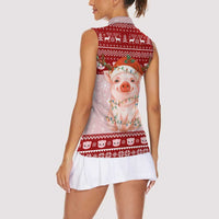 Lovely Pig Merry Christmas Women Sleeveless Polo Shirt Xmas Holiday Patterns - Wonder Print Shop