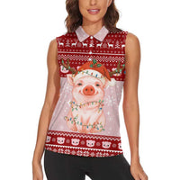 Lovely Pig Merry Christmas Women Sleeveless Polo Shirt Xmas Holiday Patterns - Wonder Print Shop