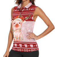 Lovely Pig Merry Christmas Women Sleeveless Polo Shirt Xmas Holiday Patterns - Wonder Print Shop