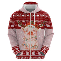 Lovely Pig Merry Christmas Zip Hoodie Xmas Holiday Patterns - Wonder Print Shop