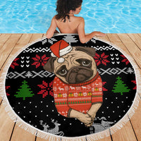 Lovely Pug Dog Christmas Beach Blanket Xmas Holiday Patterns - Wonder Print Shop