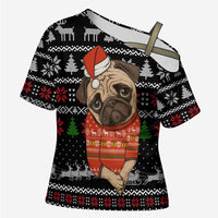 Lovely Pug Dog Christmas Cross Shoulder Shirt Xmas Holiday Patterns - Wonder Print Shop