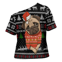 Lovely Pug Dog Christmas Cross Shoulder Shirt Xmas Holiday Patterns - Wonder Print Shop