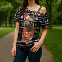 Lovely Pug Dog Christmas Cross Shoulder Shirt Xmas Holiday Patterns - Wonder Print Shop