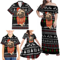 Lovely Pug Dog Christmas Family Matching Off Shoulder Maxi Dress and Hawaiian Shirt Xmas Holiday Patterns - Wonder Print Shop