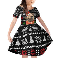 Lovely Pug Dog Christmas Family Matching Off Shoulder Short Dress and Hawaiian Shirt Xmas Holiday Patterns - Wonder Print Shop