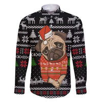 Lovely Pug Dog Christmas Family Matching Short Sleeve Bodycon Dress and Hawaiian Shirt Xmas Holiday Patterns - Wonder Print Shop