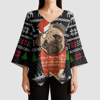 Lovely Pug Dog Christmas Kimono Sleeve Blouse Xmas Holiday Patterns - Wonder Print Shop