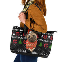 Lovely Pug Dog Christmas Leather Tote Bag Xmas Holiday Patterns - Wonder Print Shop