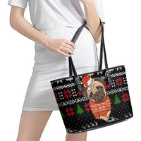 Lovely Pug Dog Christmas Leather Tote Bag Xmas Holiday Patterns - Wonder Print Shop