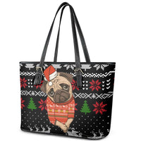 Lovely Pug Dog Christmas Leather Tote Bag Xmas Holiday Patterns - Wonder Print Shop
