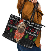 Lovely Pug Dog Christmas Leather Tote Bag Xmas Holiday Patterns - Wonder Print Shop