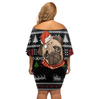 Lovely Pug Dog Christmas Off Shoulder Short Dress Xmas Holiday Patterns - Wonder Print Shop