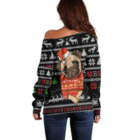 Lovely Pug Dog Christmas Off Shoulder Sweater Xmas Holiday Patterns - Wonder Print Shop