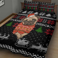 Lovely Pug Dog Christmas Quilt Bed Set Xmas Holiday Patterns - Wonder Print Shop