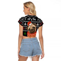 Lovely Pug Dog Christmas Raglan Cropped T Shirt Xmas Holiday Patterns - Wonder Print Shop