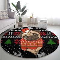 Lovely Pug Dog Christmas Round Carpet Xmas Holiday Patterns - Wonder Print Shop