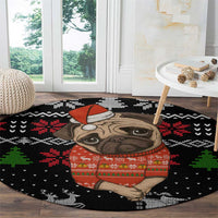 Lovely Pug Dog Christmas Round Carpet Xmas Holiday Patterns - Wonder Print Shop
