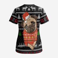 Lovely Pug Dog Christmas Scrub Top Xmas Holiday Patterns - Wonder Print Shop