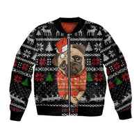Lovely Pug Dog Christmas Sleeve Zip Bomber Jacket Xmas Holiday Patterns - Wonder Print Shop