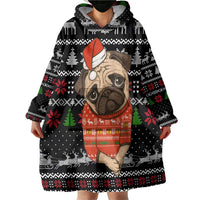 Lovely Pug Dog Christmas Wearable Blanket Hoodie Xmas Holiday Patterns - Wonder Print Shop
