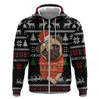 Lovely Pug Dog Christmas Zip Hoodie Xmas Holiday Patterns - Wonder Print Shop