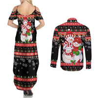 Lovely Snowman Christmas Couples Matching Summer Maxi Dress and Long Sleeve Button Shirt Xmas Holiday Patterns - Wonder Print Shop