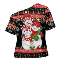 Lovely Snowman Christmas Cross Shoulder Shirt Xmas Holiday Patterns - Wonder Print Shop