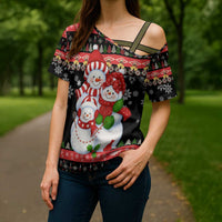 Lovely Snowman Christmas Cross Shoulder Shirt Xmas Holiday Patterns - Wonder Print Shop